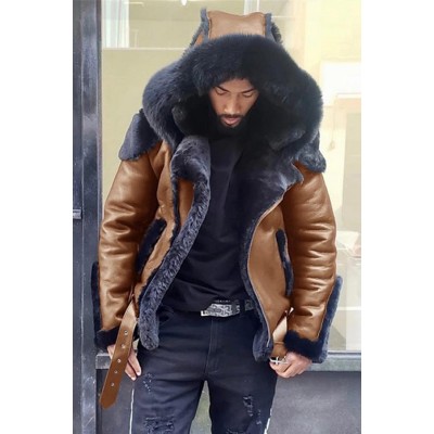 Mens Winter Hooded Luxury Fur Coat