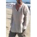 Men's Linen Holiday Plain Round Neck Long Sleeve Shirt